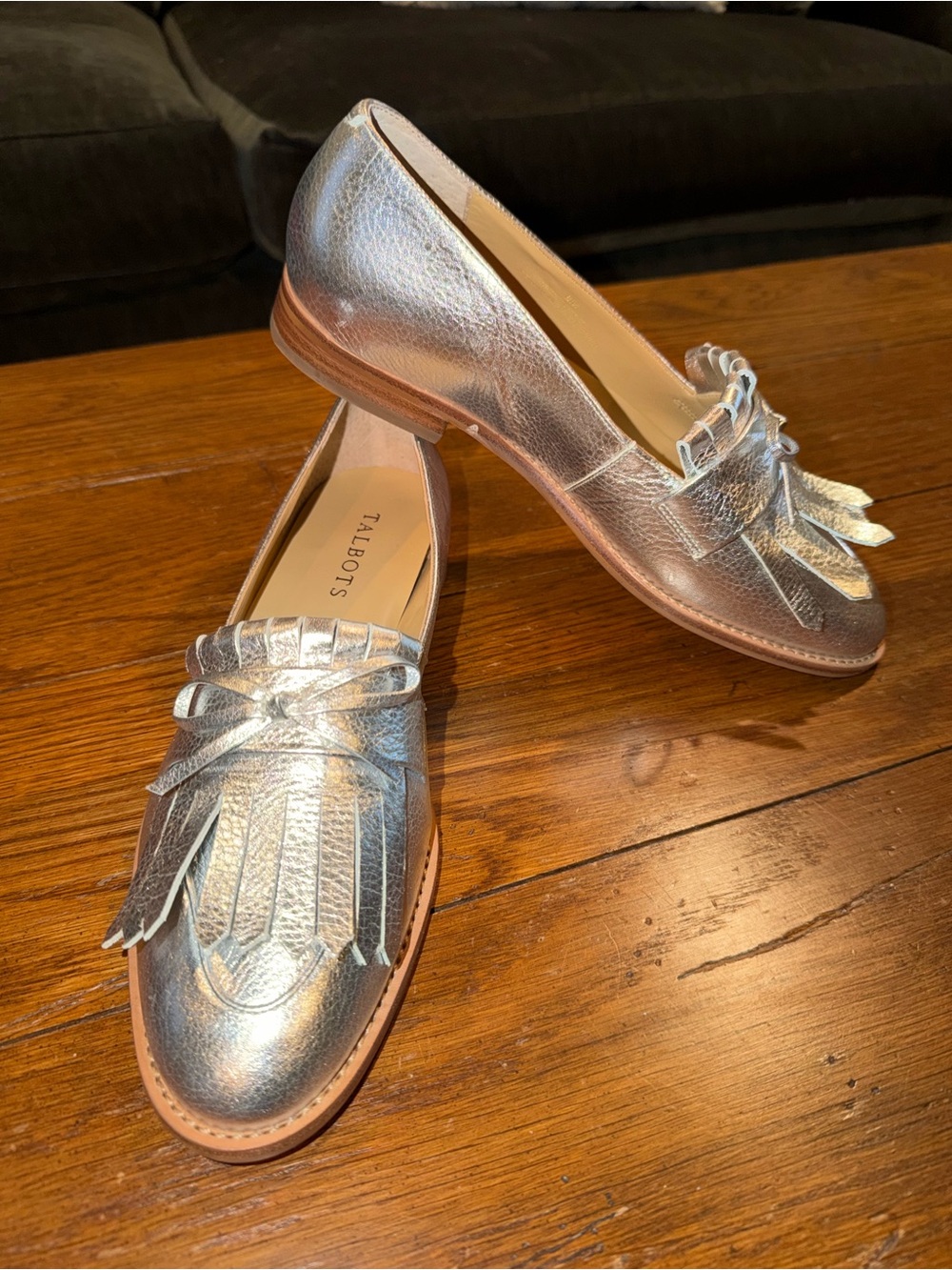 Talbots Metallic Silver Leather Kiltie Loafers